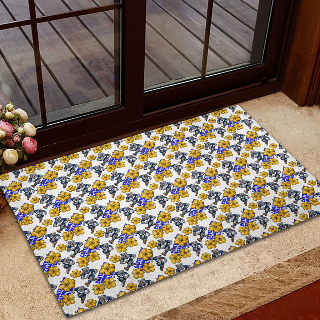 Canterbury-Bankstown Bulldogs Rubber Doormat Tropical Hibiscus Floral Seamless Rugby Mascot