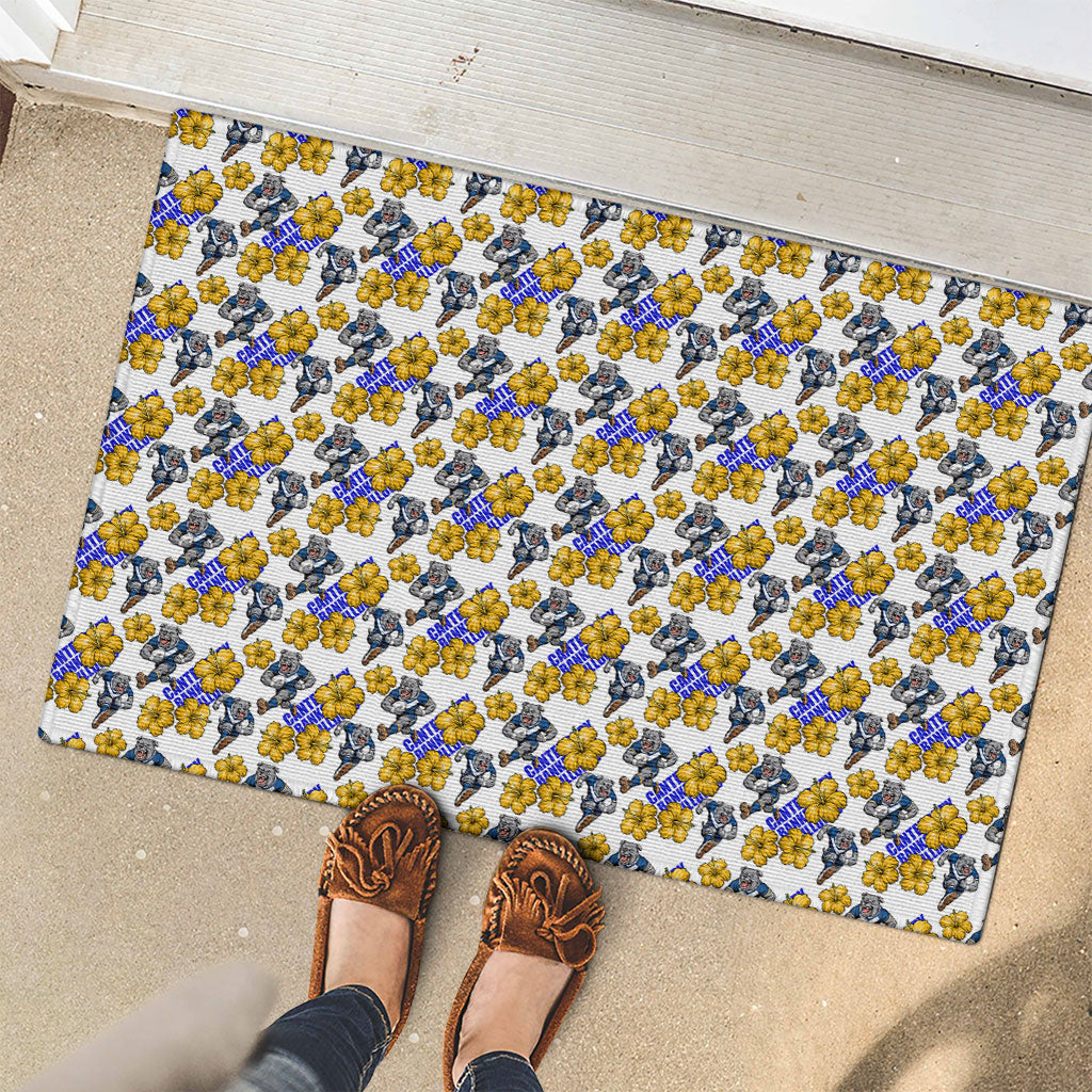 Canterbury-Bankstown Bulldogs Rubber Doormat Tropical Hibiscus Floral Seamless Rugby Mascot