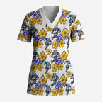 Canterbury-Bankstown Bulldogs Scrub Top Tropical Hibiscus Floral Seamless Rugby Mascot