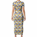 Canterbury-Bankstown Bulldogs Short Sleeve Bodycon Dress Tropical Hibiscus Floral Seamless Rugby Mascot