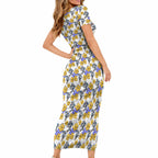 Canterbury-Bankstown Bulldogs Short Sleeve Bodycon Dress Tropical Hibiscus Floral Seamless Rugby Mascot