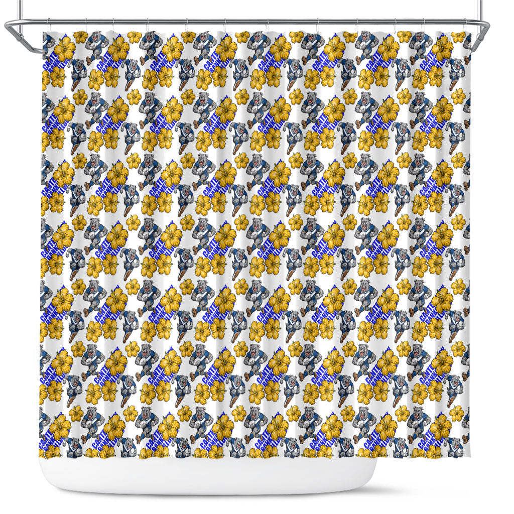 Canterbury-Bankstown Bulldogs Shower Curtain Tropical Hibiscus Floral Seamless Rugby Mascot