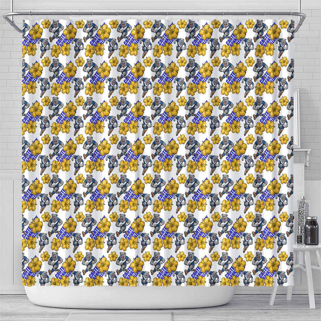 Canterbury-Bankstown Bulldogs Shower Curtain Tropical Hibiscus Floral Seamless Rugby Mascot
