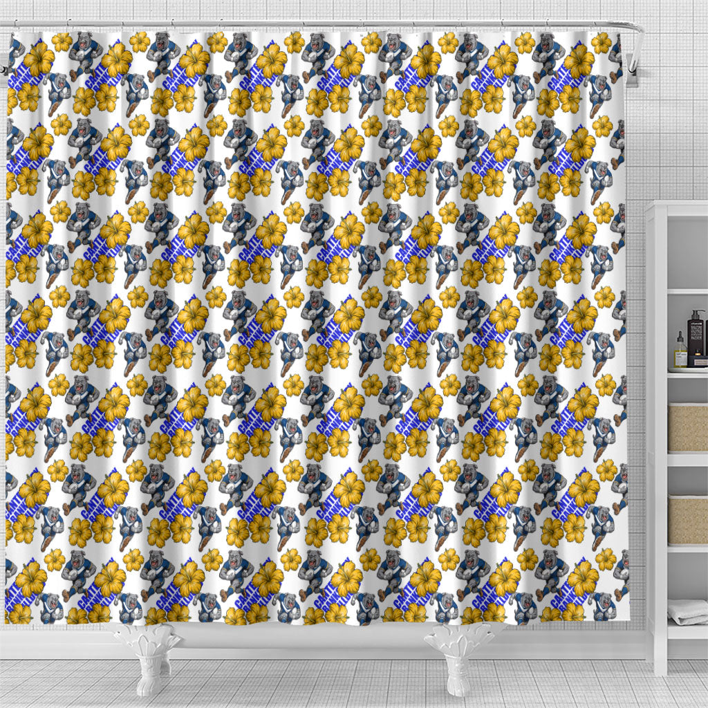 Canterbury-Bankstown Bulldogs Shower Curtain Tropical Hibiscus Floral Seamless Rugby Mascot