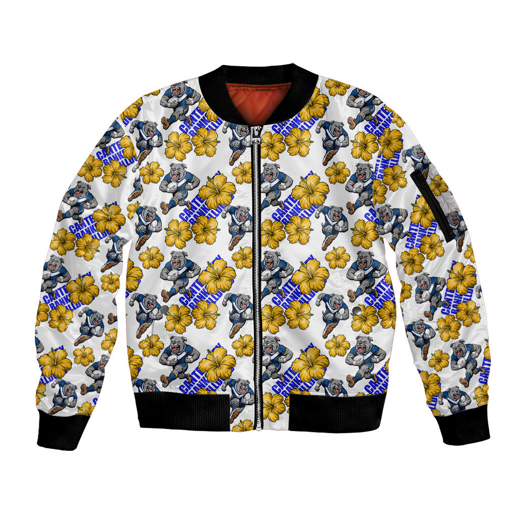 Canterbury-Bankstown Bulldogs Sleeve Zip Bomber Jacket Tropical Hibiscus Floral Seamless Rugby Mascot