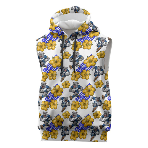 Canterbury-Bankstown Bulldogs Sleeveless Hoodie Tropical Hibiscus Floral Seamless Rugby Mascot