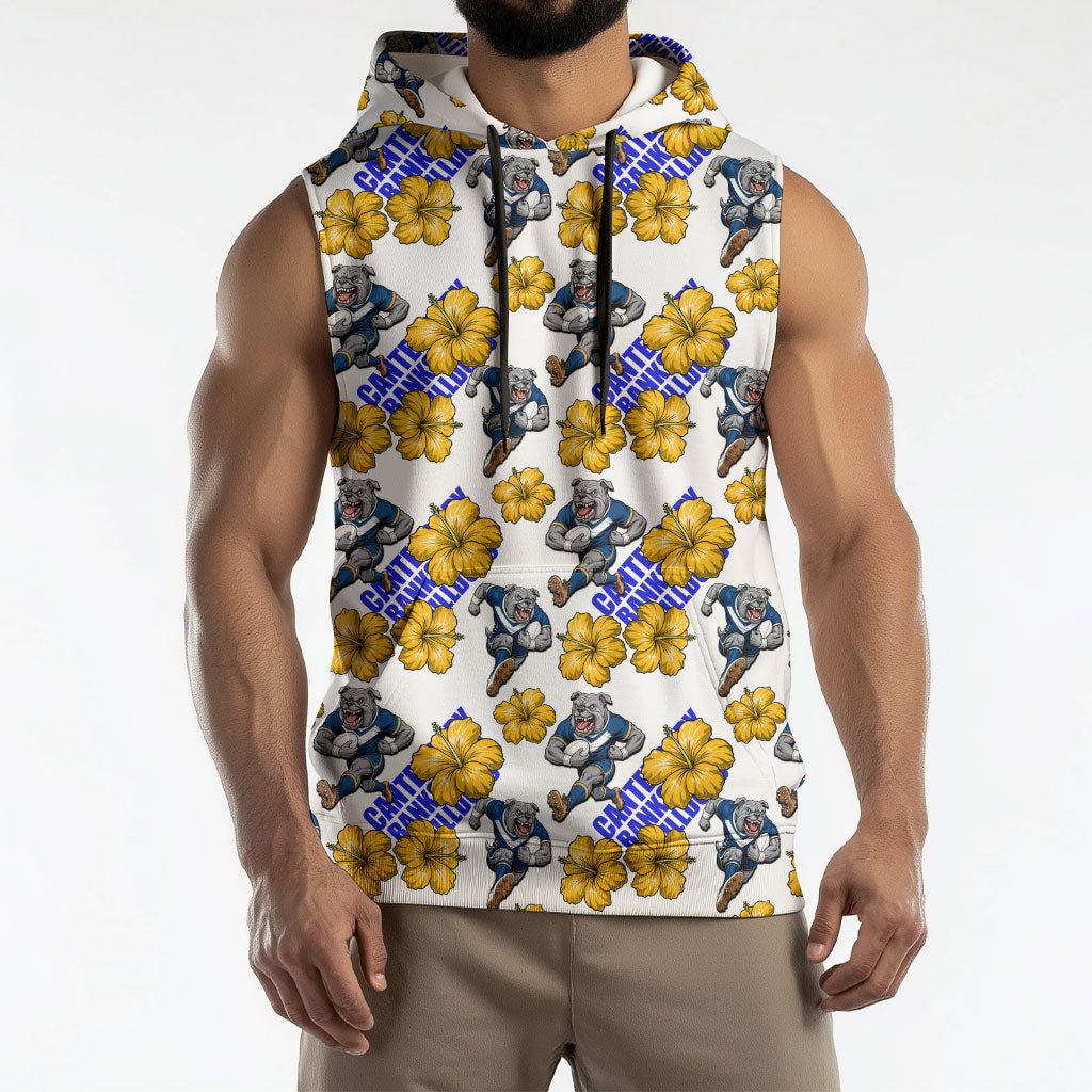 Canterbury-Bankstown Bulldogs Sleeveless Hoodie Tropical Hibiscus Floral Seamless Rugby Mascot