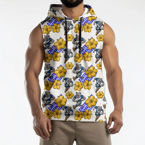 Canterbury-Bankstown Bulldogs Sleeveless Hoodie Tropical Hibiscus Floral Seamless Rugby Mascot
