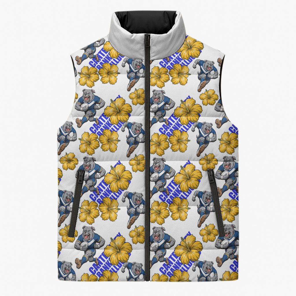 Canterbury-Bankstown Bulldogs Sleeveless Puffer Jacket Tropical Hibiscus Floral Seamless Rugby Mascot