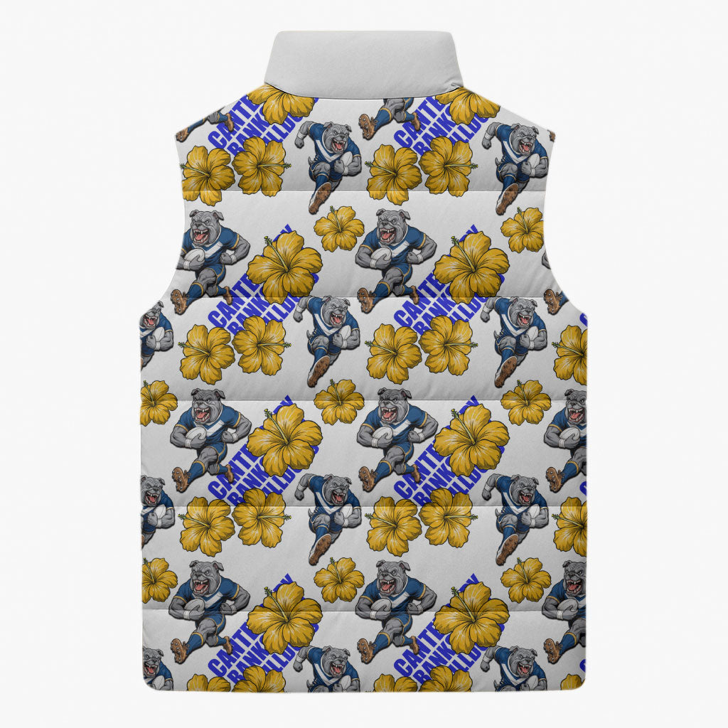 Canterbury-Bankstown Bulldogs Sleeveless Puffer Jacket Tropical Hibiscus Floral Seamless Rugby Mascot