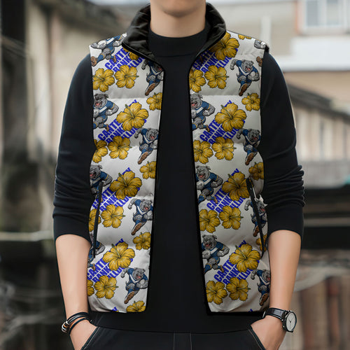Canterbury-Bankstown Bulldogs Sleeveless Puffer Jacket Tropical Hibiscus Floral Seamless Rugby Mascot