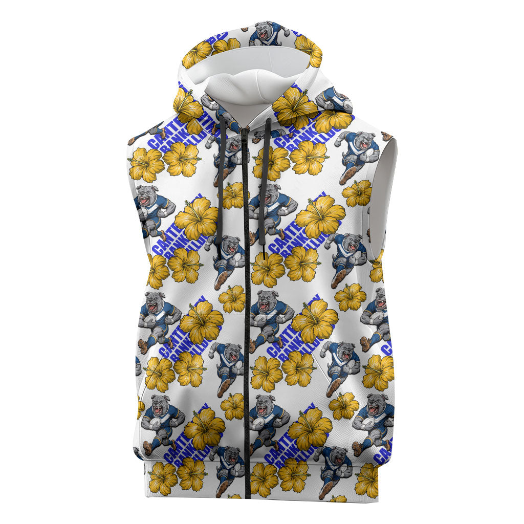 Canterbury-Bankstown Bulldogs Sleeveless Zip Hoodie Tropical Hibiscus Floral Seamless Rugby Mascot