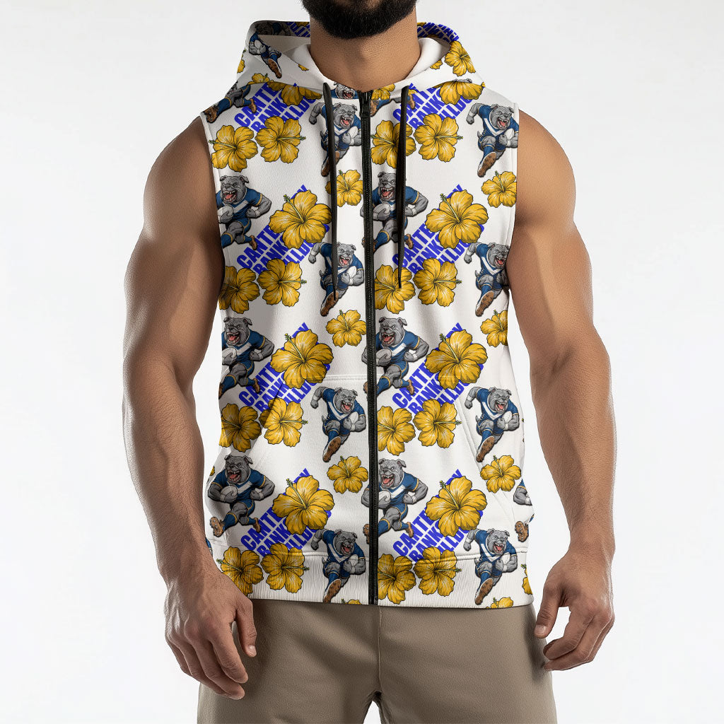 Canterbury-Bankstown Bulldogs Sleeveless Zip Hoodie Tropical Hibiscus Floral Seamless Rugby Mascot