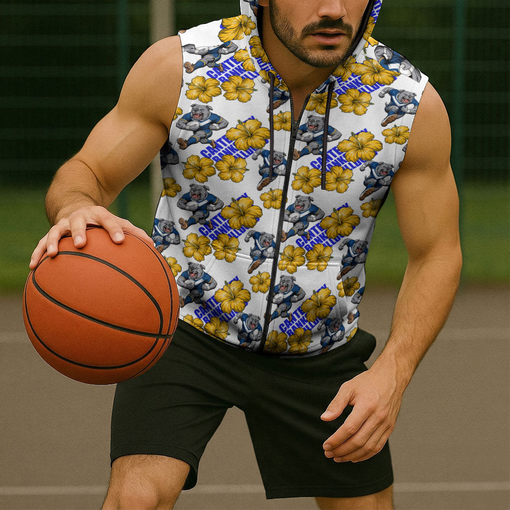 Canterbury-Bankstown Bulldogs Sleeveless Zip Hoodie Tropical Hibiscus Floral Seamless Rugby Mascot