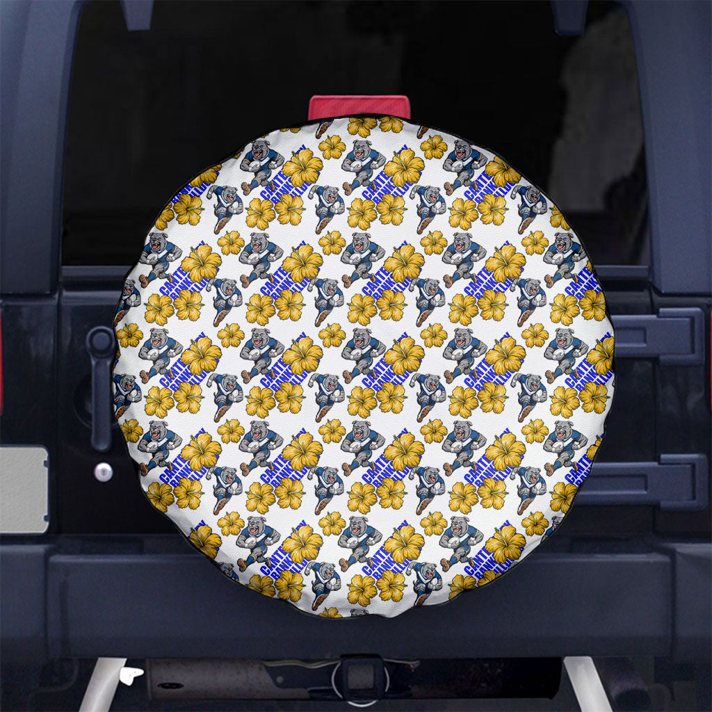 Canterbury-Bankstown Bulldogs Spare Tire Cover Tropical Hibiscus Floral Seamless Rugby Mascot