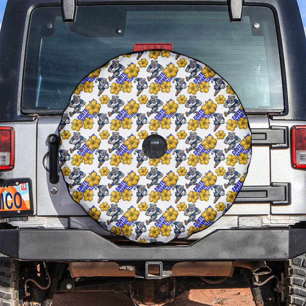 Canterbury-Bankstown Bulldogs Spare Tire Cover Tropical Hibiscus Floral Seamless Rugby Mascot