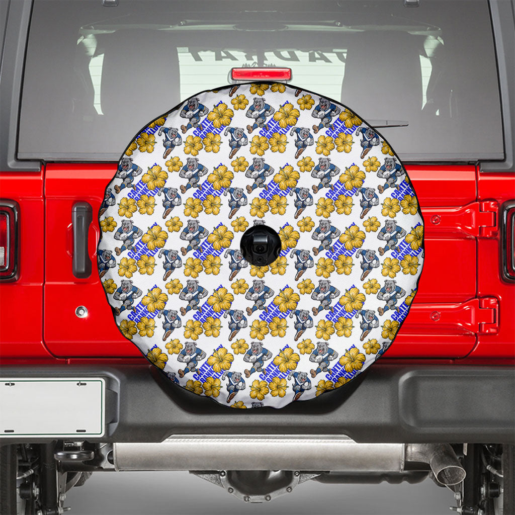Canterbury-Bankstown Bulldogs Spare Tire Cover Tropical Hibiscus Floral Seamless Rugby Mascot