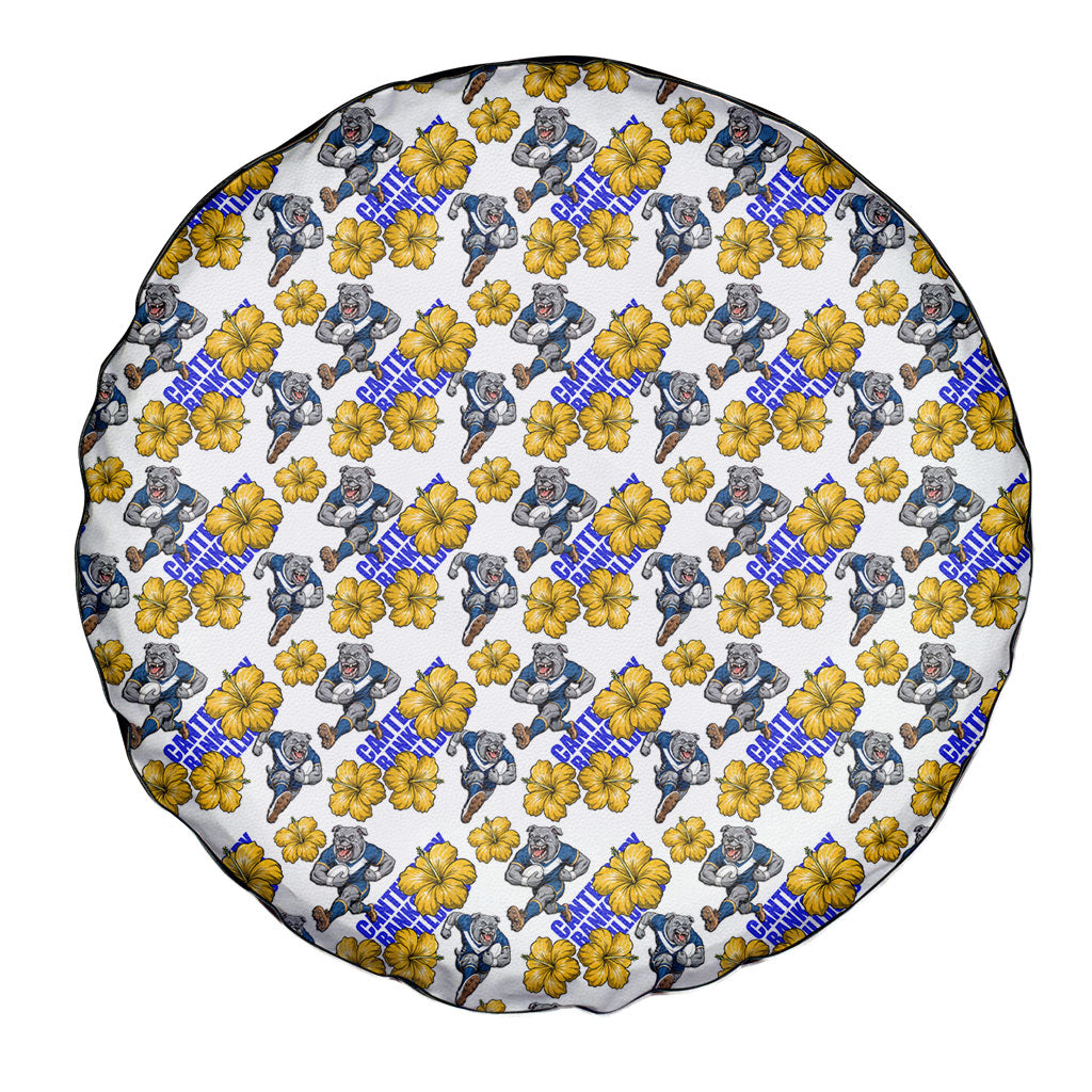 Canterbury-Bankstown Bulldogs Spare Tire Cover Tropical Hibiscus Floral Seamless Rugby Mascot