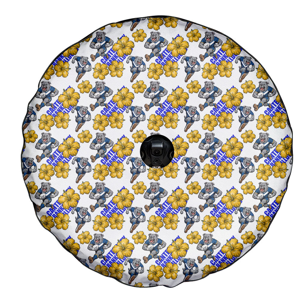 Canterbury-Bankstown Bulldogs Spare Tire Cover Tropical Hibiscus Floral Seamless Rugby Mascot