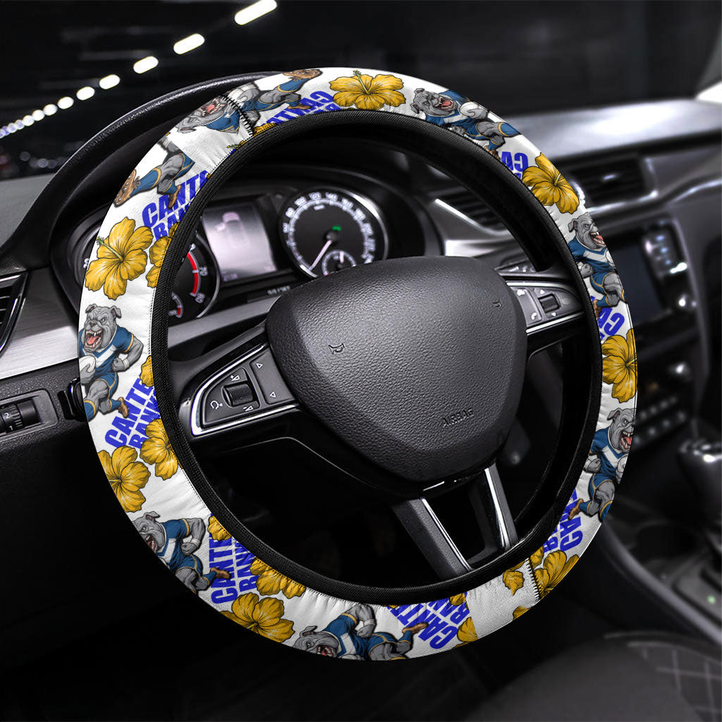 Canterbury-Bankstown Bulldogs Steering Wheel Cover Tropical Hibiscus Floral Seamless Rugby Mascot