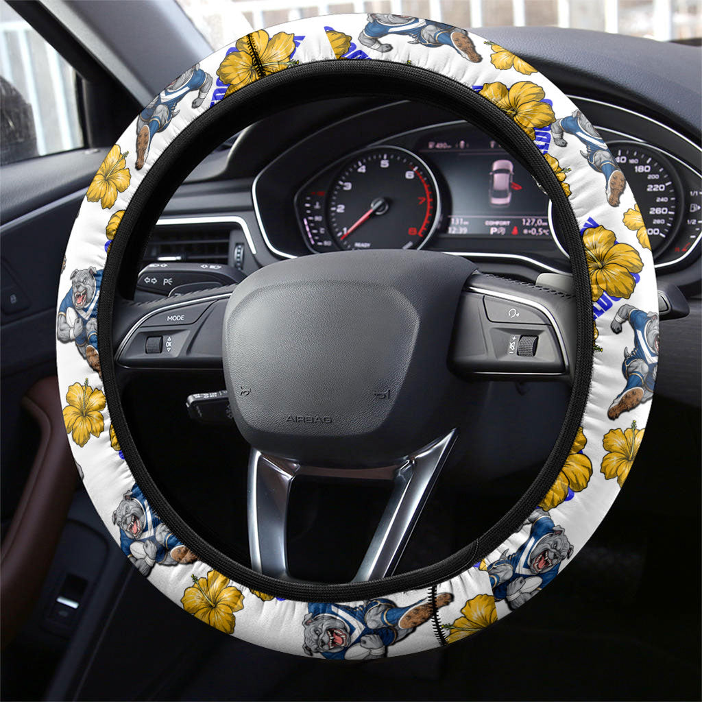Canterbury-Bankstown Bulldogs Steering Wheel Cover Tropical Hibiscus Floral Seamless Rugby Mascot