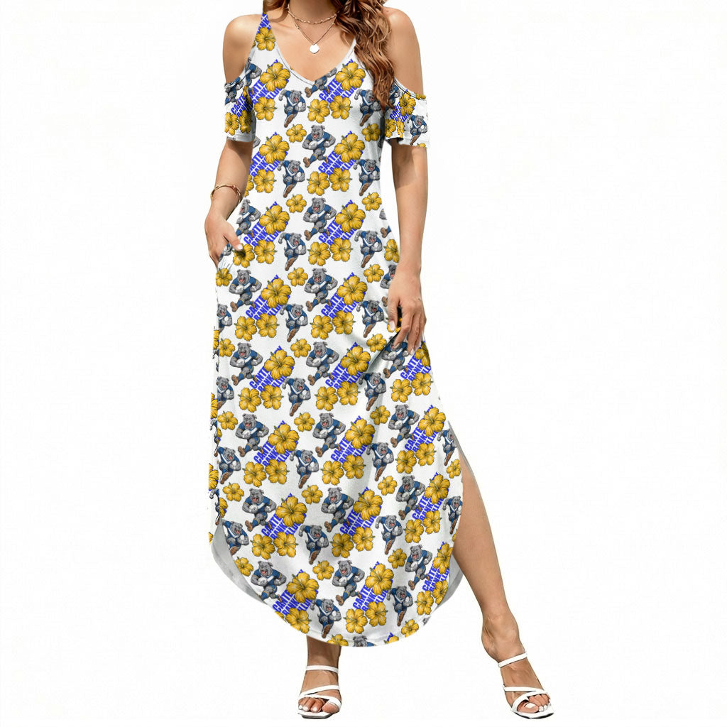Canterbury-Bankstown Bulldogs Summer Maxi Dress Tropical Hibiscus Floral Seamless Rugby Mascot