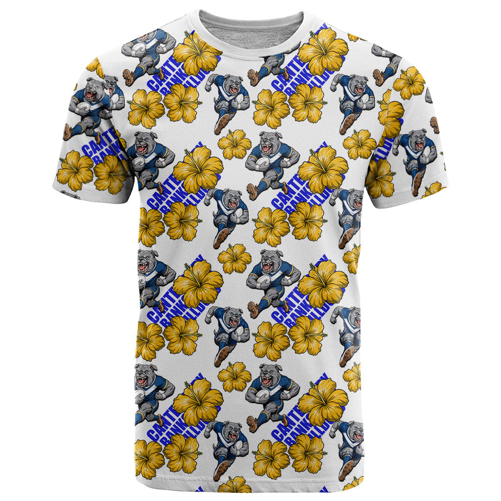 Canterbury-Bankstown Bulldogs T Shirt Tropical Hibiscus Floral Seamless Rugby Mascot