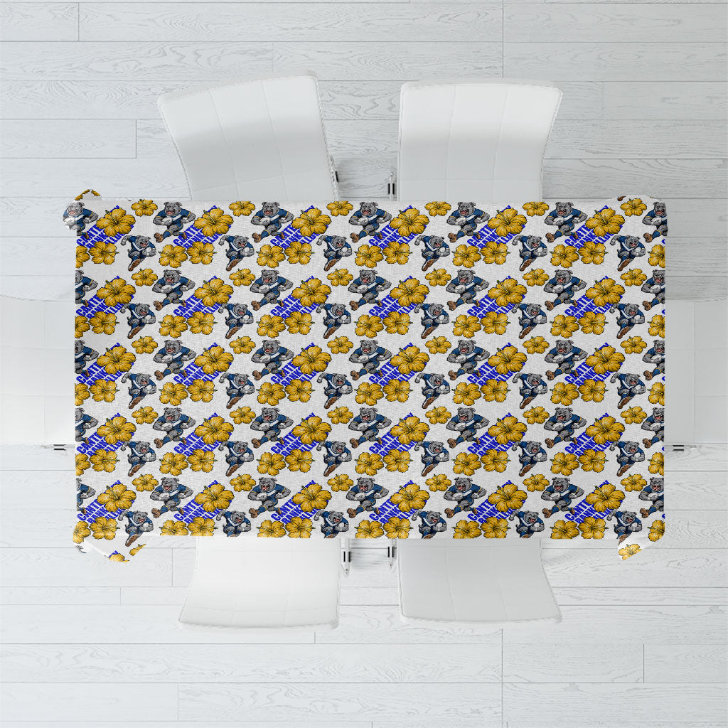 Canterbury-Bankstown Bulldogs Tablecloth Tropical Hibiscus Floral Seamless Rugby Mascot