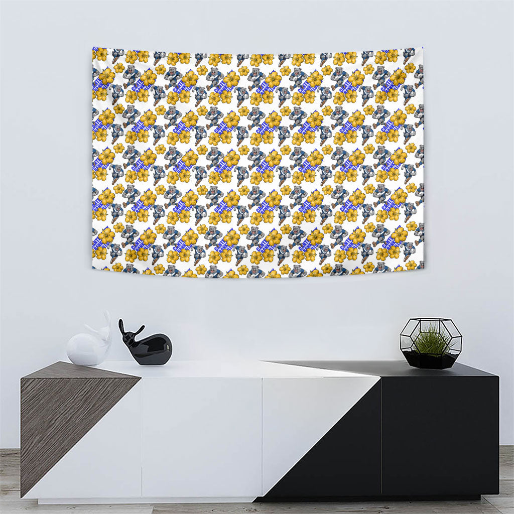 Canterbury-Bankstown Bulldogs Tapestry Tropical Hibiscus Floral Seamless Rugby Mascot