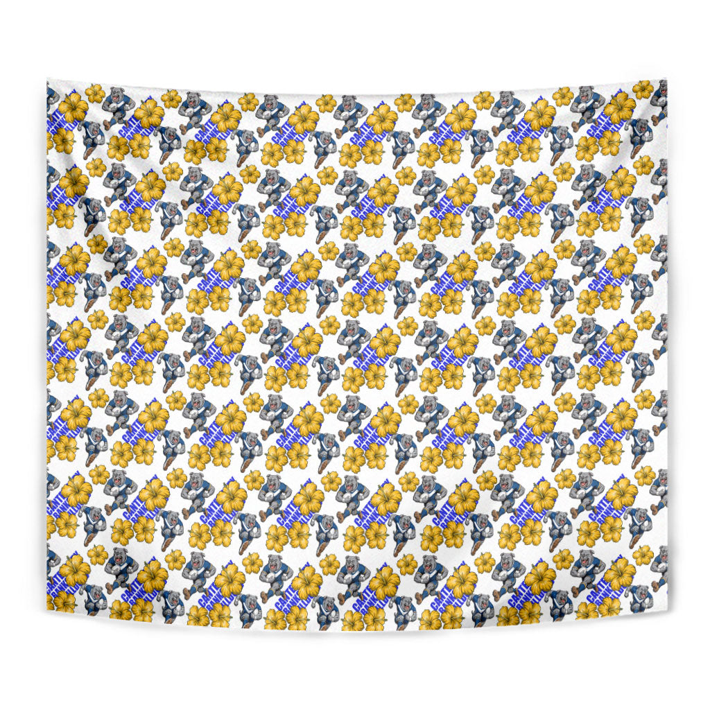 Canterbury-Bankstown Bulldogs Tapestry Tropical Hibiscus Floral Seamless Rugby Mascot
