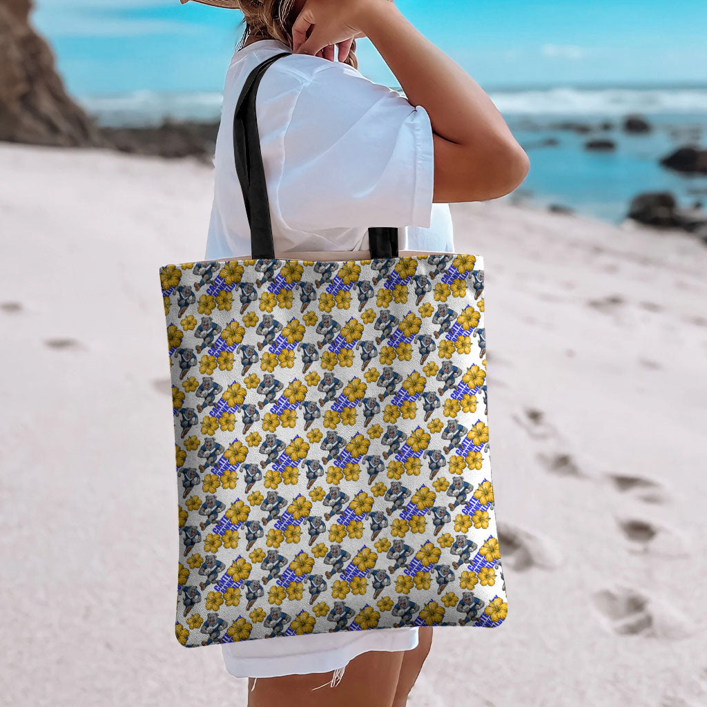 Canterbury-Bankstown Bulldogs Tote Bag Tropical Hibiscus Floral Seamless Rugby Mascot