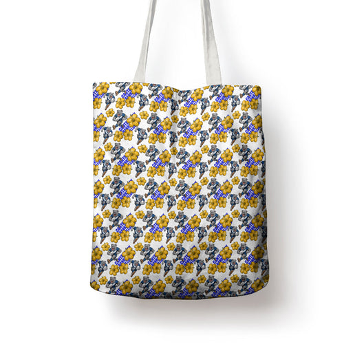 Canterbury-Bankstown Bulldogs Tote Bag Tropical Hibiscus Floral Seamless Rugby Mascot
