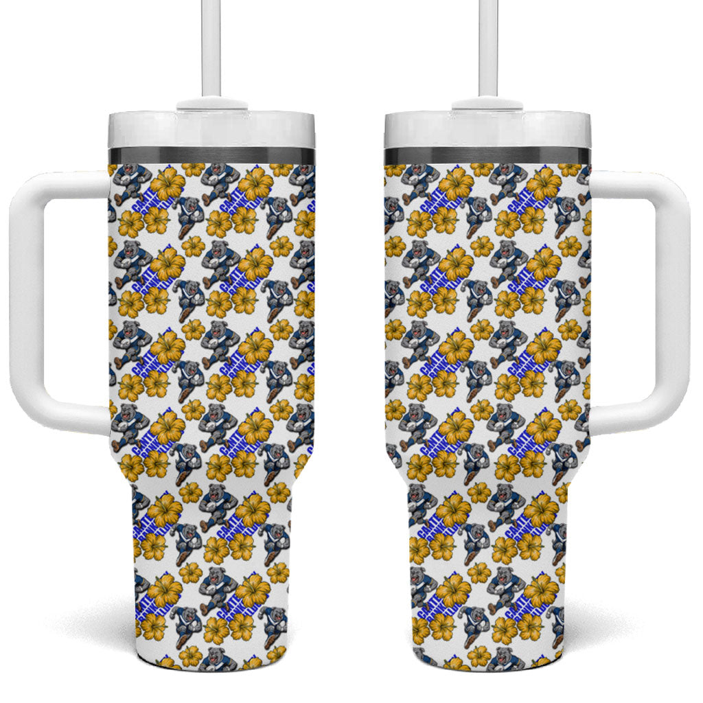 Canterbury-Bankstown Bulldogs Tumbler With Handle Tropical Hibiscus Floral Seamless Rugby Mascot