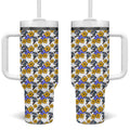 Canterbury-Bankstown Bulldogs Tumbler With Handle Tropical Hibiscus Floral Seamless Rugby Mascot