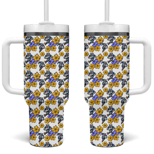 Canterbury-Bankstown Bulldogs Tumbler With Handle Tropical Hibiscus Floral Seamless Rugby Mascot