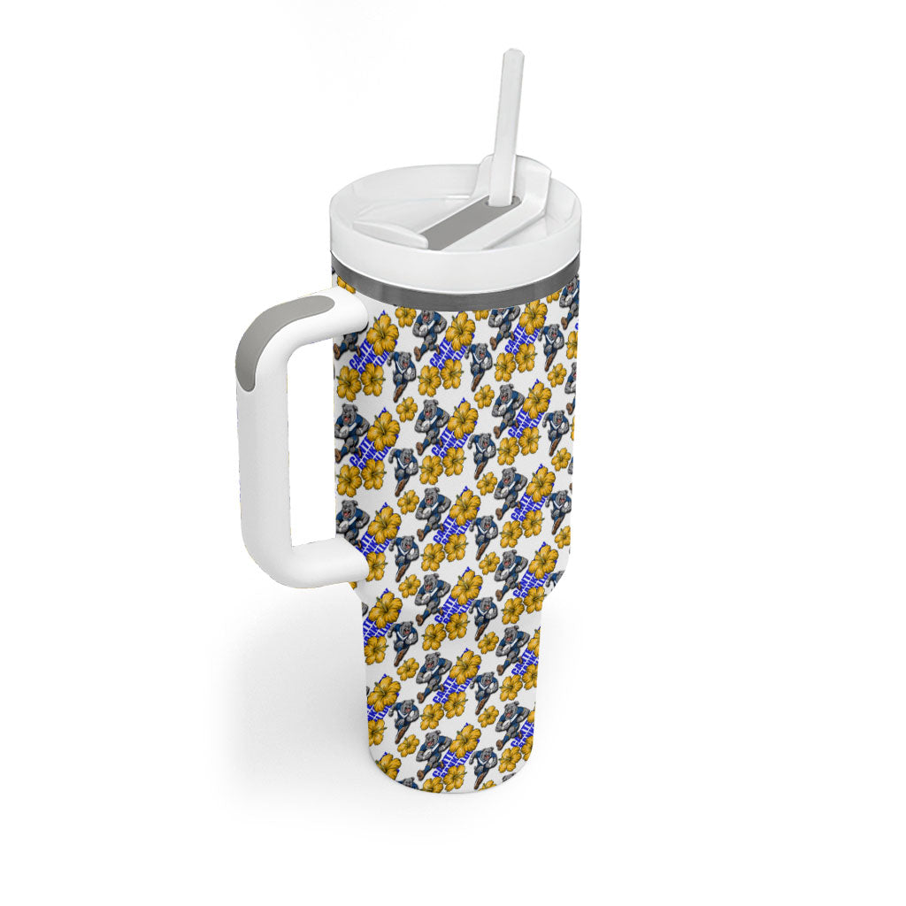 Canterbury-Bankstown Bulldogs Tumbler With Handle Tropical Hibiscus Floral Seamless Rugby Mascot