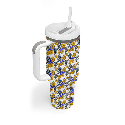 Canterbury-Bankstown Bulldogs Tumbler With Handle Tropical Hibiscus Floral Seamless Rugby Mascot