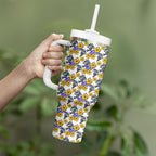 Canterbury-Bankstown Bulldogs Tumbler With Handle Tropical Hibiscus Floral Seamless Rugby Mascot