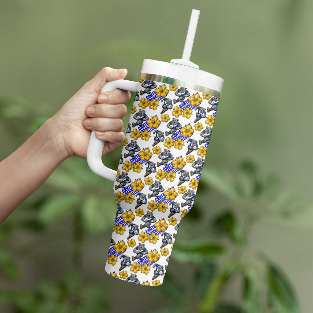 Canterbury-Bankstown Bulldogs Tumbler With Handle Tropical Hibiscus Floral Seamless Rugby Mascot