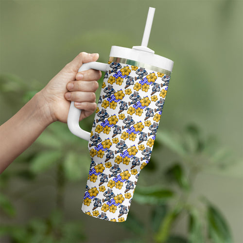 Canterbury-Bankstown Bulldogs Tumbler With Handle Tropical Hibiscus Floral Seamless Rugby Mascot