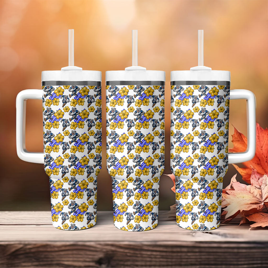 Canterbury-Bankstown Bulldogs Tumbler With Handle Tropical Hibiscus Floral Seamless Rugby Mascot
