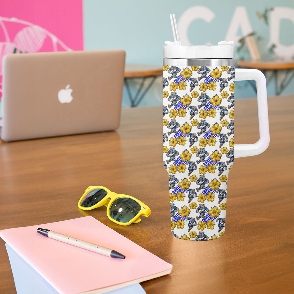 Canterbury-Bankstown Bulldogs Tumbler With Handle Tropical Hibiscus Floral Seamless Rugby Mascot