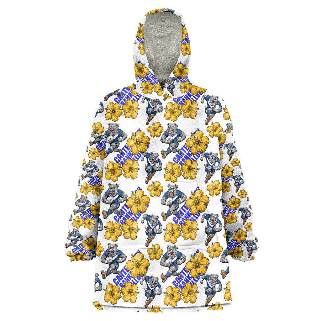 Canterbury-Bankstown Bulldogs Wearable Blanket Hoodie Tropical Hibiscus Floral Seamless Rugby Mascot