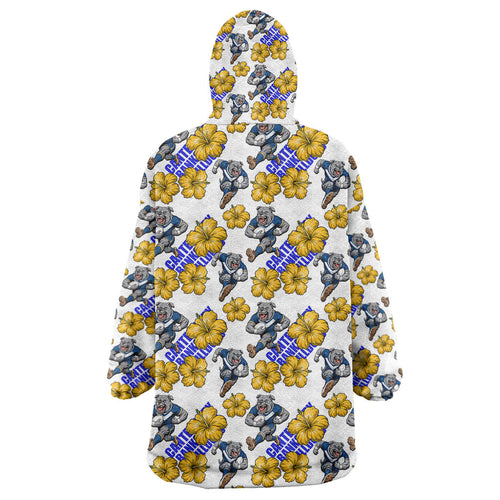 Canterbury-Bankstown Bulldogs Wearable Blanket Hoodie Tropical Hibiscus Floral Seamless Rugby Mascot