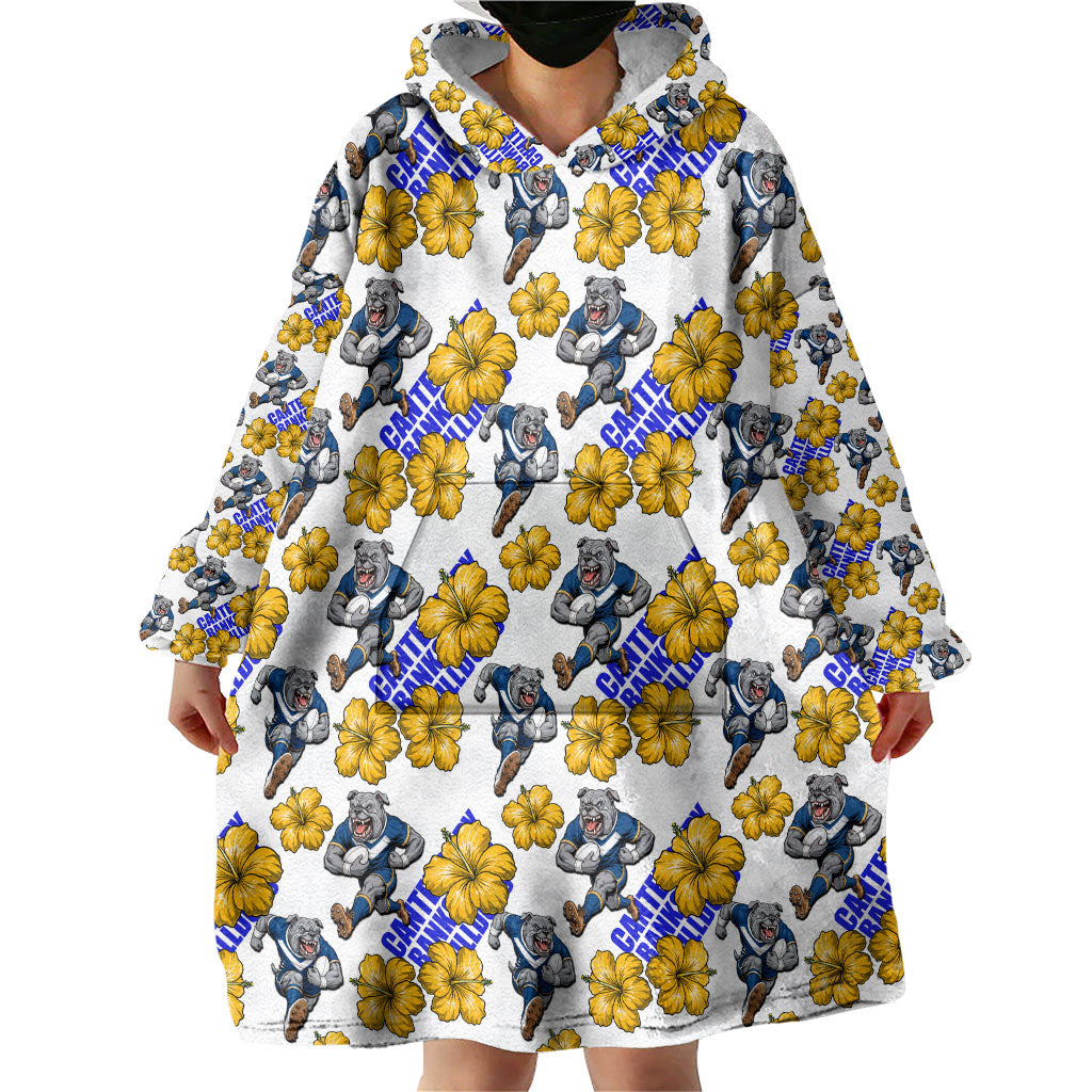 Canterbury-Bankstown Bulldogs Wearable Blanket Hoodie Tropical Hibiscus Floral Seamless Rugby Mascot