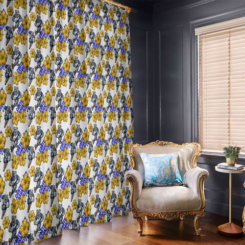 Canterbury-Bankstown Bulldogs Window Curtain Tropical Hibiscus Floral Seamless Rugby Mascot