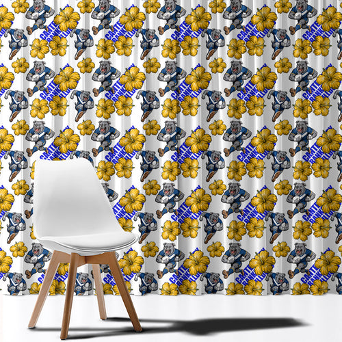 Canterbury-Bankstown Bulldogs Window Curtain Tropical Hibiscus Floral Seamless Rugby Mascot