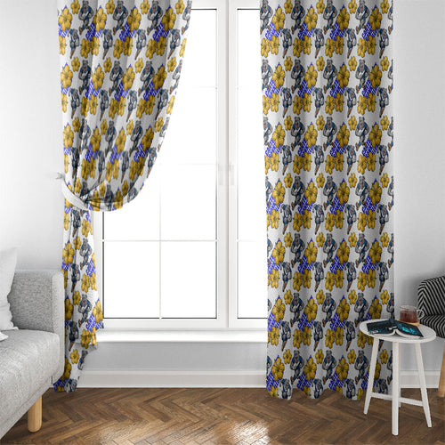 Canterbury-Bankstown Bulldogs Window Curtain Tropical Hibiscus Floral Seamless Rugby Mascot
