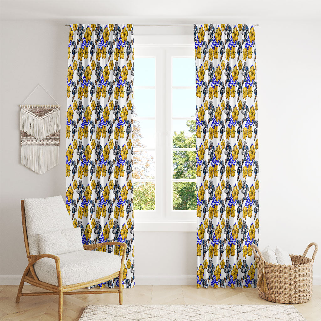 Canterbury-Bankstown Bulldogs Window Curtain Tropical Hibiscus Floral Seamless Rugby Mascot