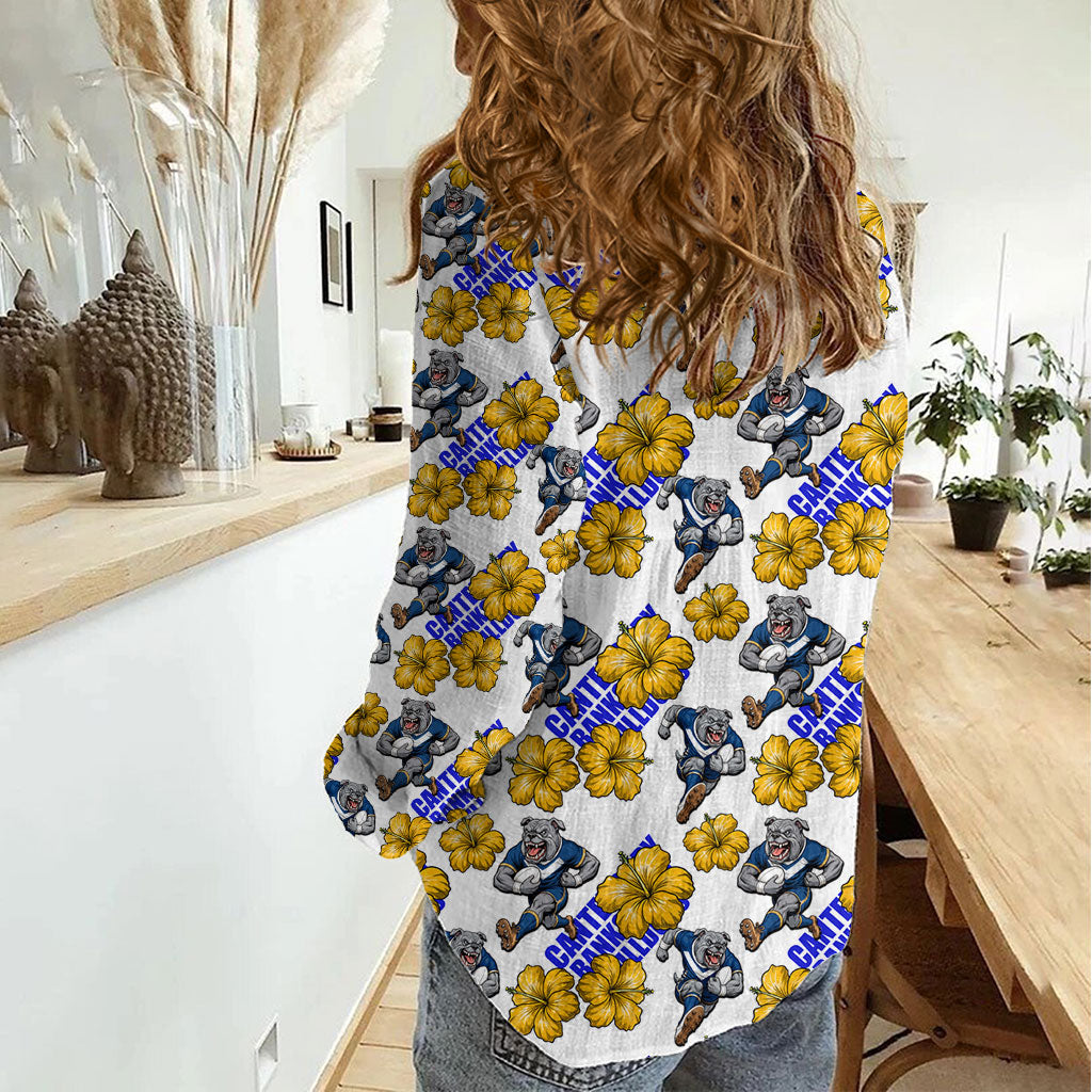Canterbury-Bankstown Bulldogs Women Casual Shirt Tropical Hibiscus Floral Seamless Rugby Mascot